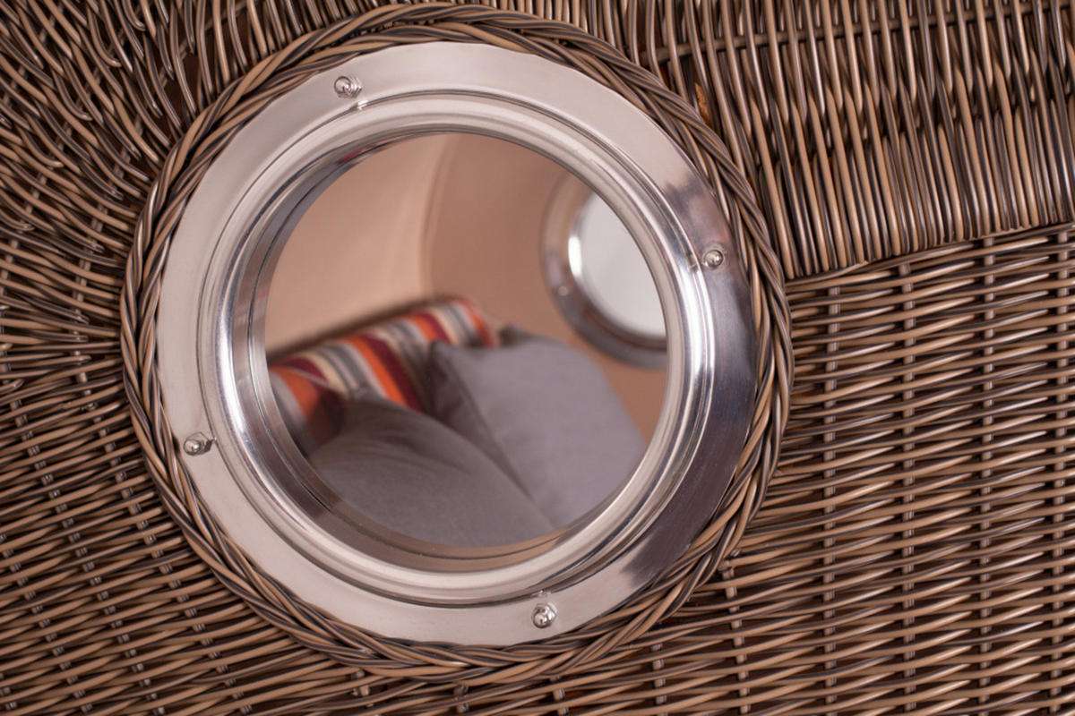 STRANDKORB Düne Grande Bullauge Teak PE Grey Dessin 584 - Rot/Braun, Metall (142/170/95cm) - Mr. Deko