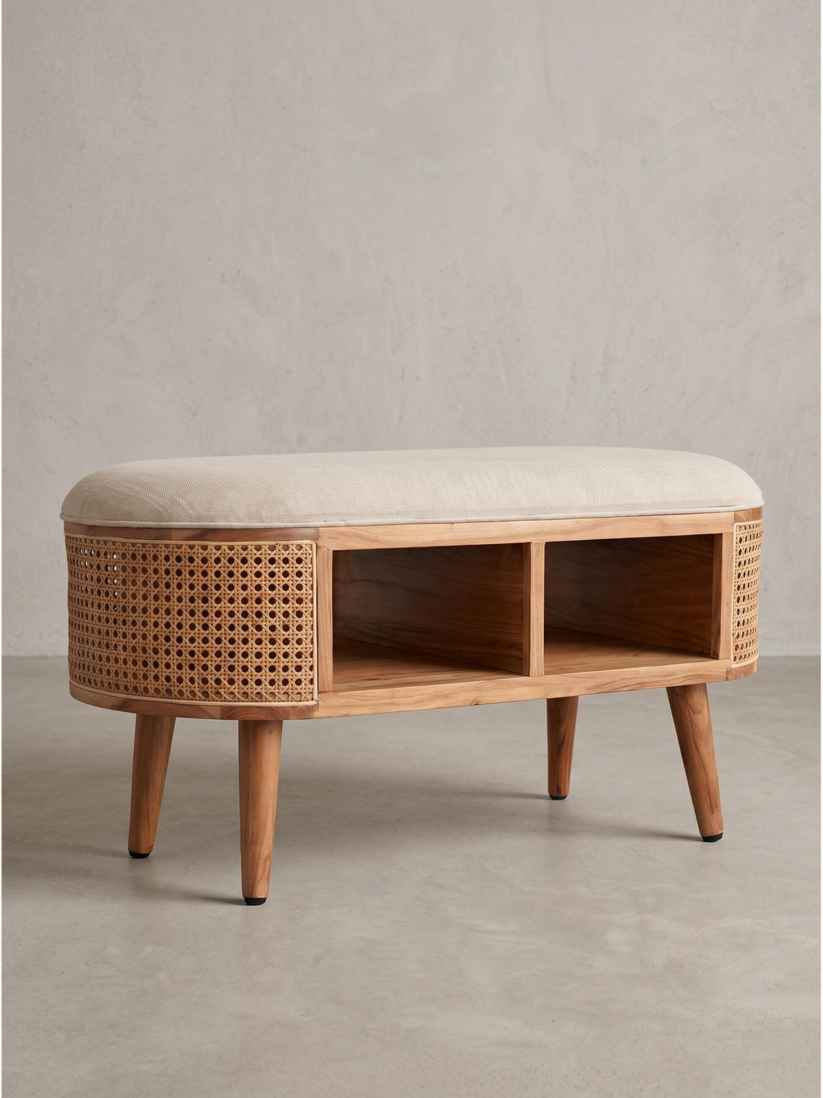 SITZBANK ASCOLI, Jutestoff, Akazie-Weiß, 90 x 45 x 45 cm - Hellbraun/Creme, Akazienholz/Holz (90/45/45cm) - KADIMA DESIGN