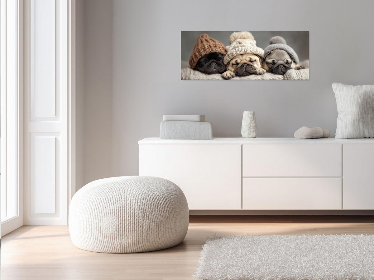 GLASBILD 80x30 cm Hunde Mops Welpen - Beige, Glas (80/30cm) - artissimo