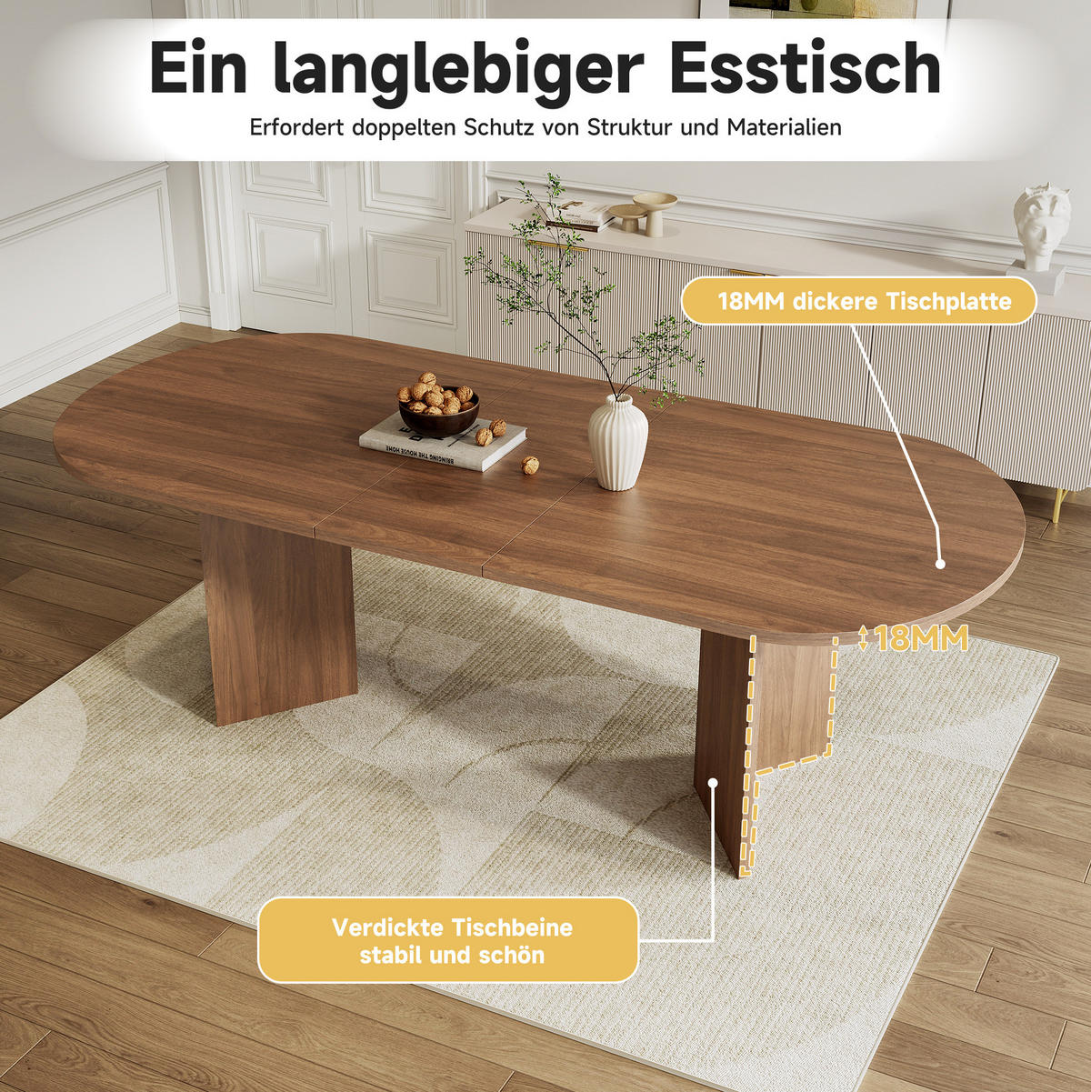 ESSTISCH 160/200/90 cm in Nussbaum ausziehbar mit abgerundeten Ecken - Walnussfarben, Holzwerkstoff (200/90/75cm) - Flora Grace