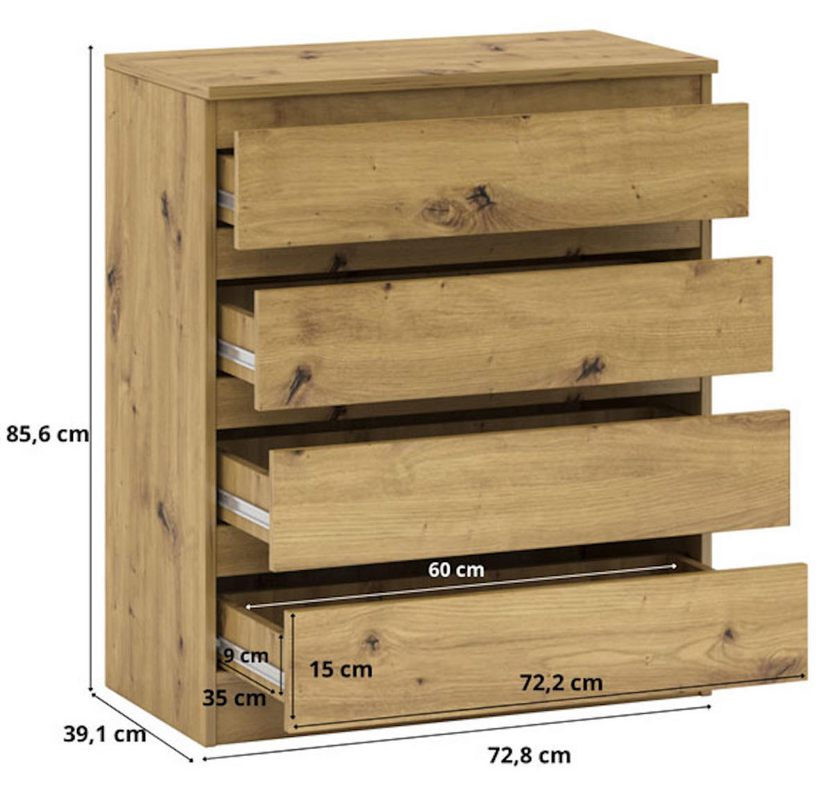 KOMMODE A3a Artisan Eiche 72 / 37 / 85 cm - Braun, Holz/Holzwerkstoff (72/85/37cm) - Feldmann-Wohnen