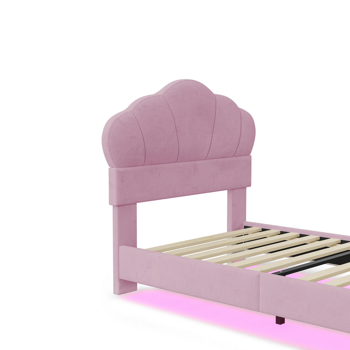 KINDERBETT 90/200 cm DE-01825, in Rosa, mit Wolken-Kopfteil und LED - Pink, Metall (90/200cm) - ComfortXL