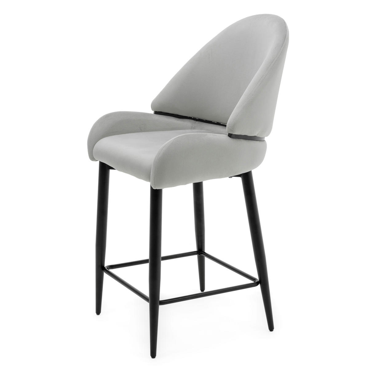 BARHOCKER BERGAMO gepolsterter mit Steppung - hellgrau - Samt Velour - Hellgrau/Schwarz, Textil/Metall (56/106/61cm) - NEW HOME