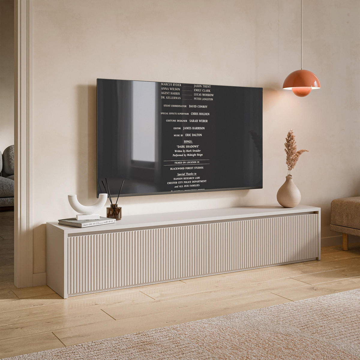 TV stolek Vemmi kašmírově šedý 180 cm - šedohnědá, kompozitní dřevo (180/35.5/31.8cm) - Selsey