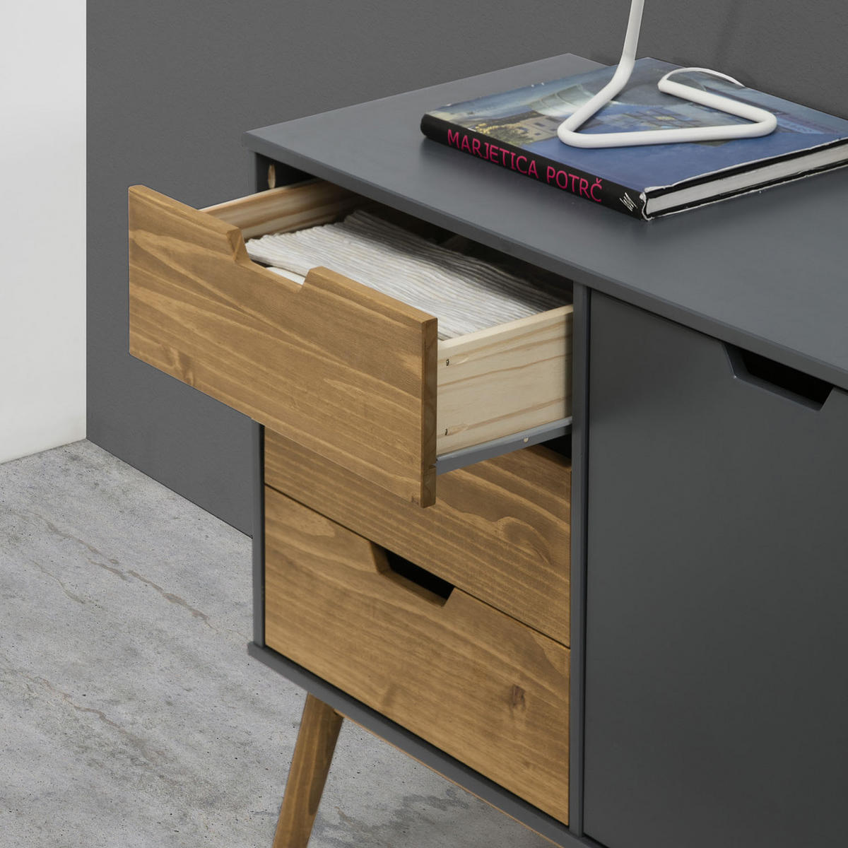 SIDEBOARD Java 3 Schubladen Grau - Anthrazit, Holz (140/80/40cm)