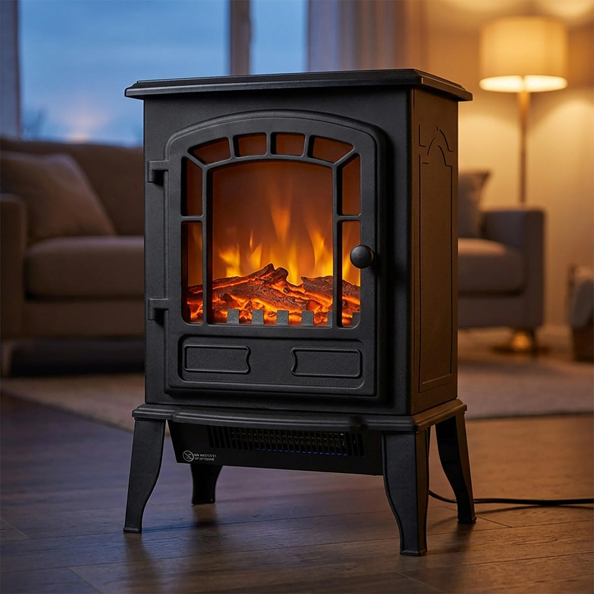 KAMIN Svart elektrisk med värmefläkt 2000 W - Svart, Glas/Plast (39/56.5/24cm) - Relaxdays