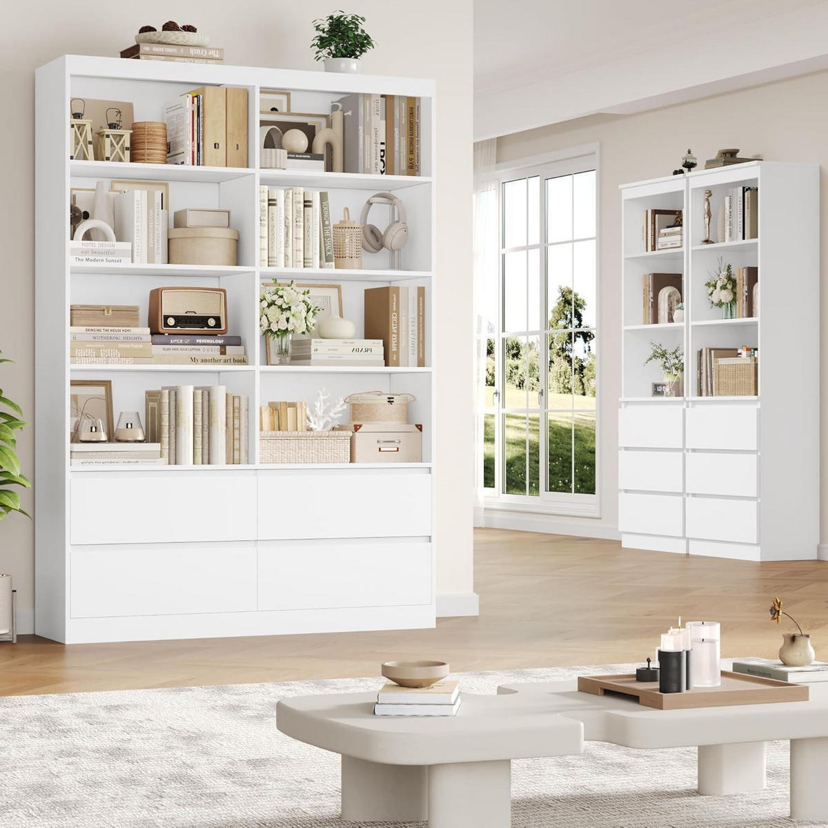 BÜCHERREGAL mit 4 Schubladen weiß 120 x 30 x 180 cm - Weiß, Holzwerkstoff (120/180/30cm)