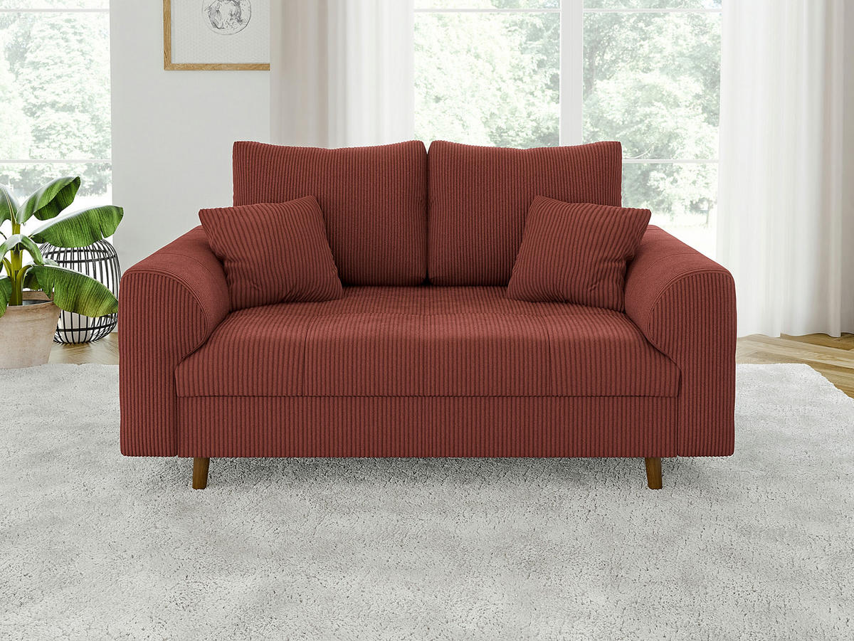 2-SITZER-SOFA Alma Terrakotta Cord - Terracotta/Braun, Holz/Textil (150/81/93cm) - S-Style Möbel