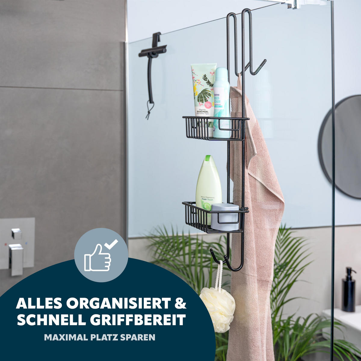 DUSCHREGAL, schwarz - Schwarz, Metall (18.5/70/20cm) - bremermann