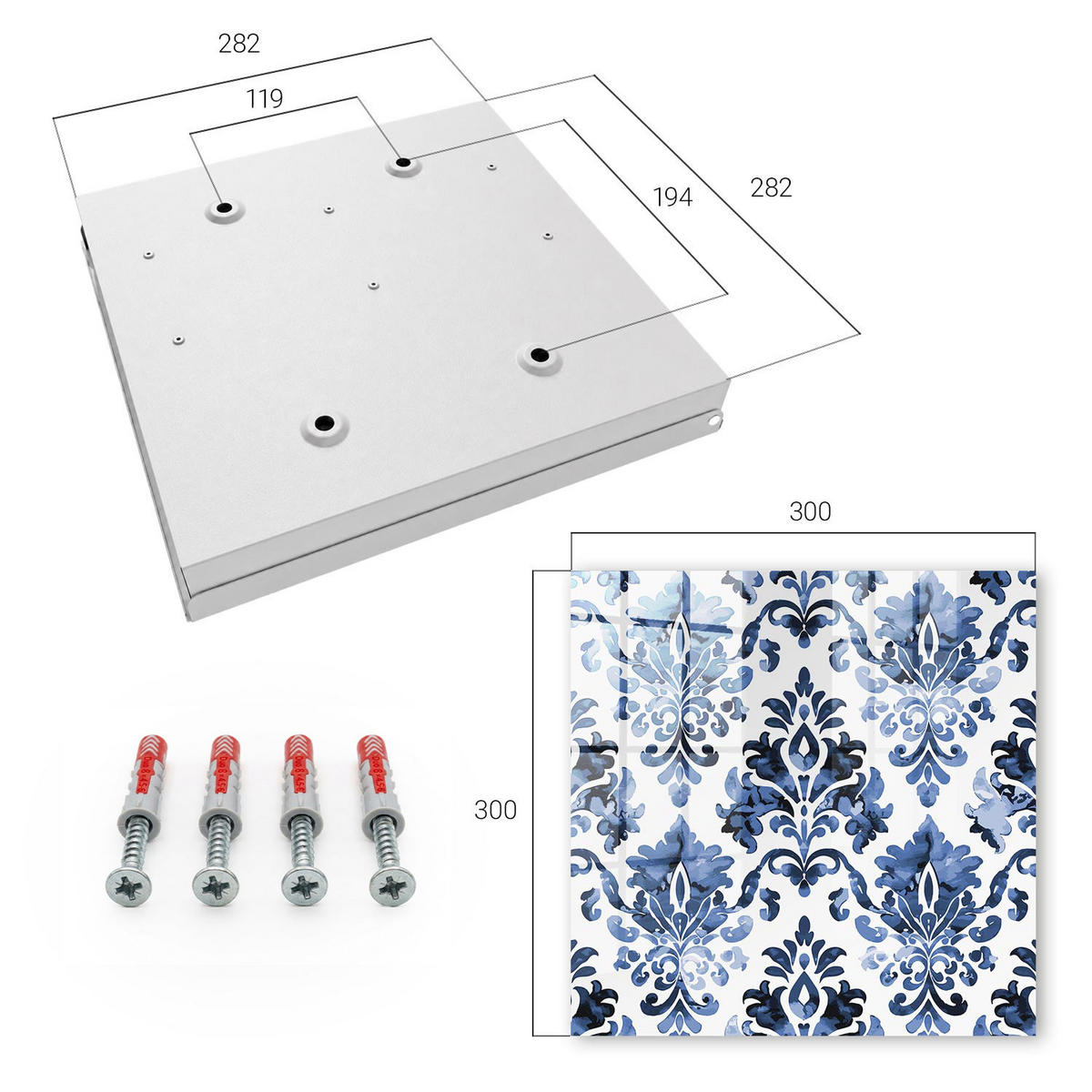 SCHLÜSSELBOX Weiß 30x30 cm – Türöffnung nach rechts - Blaue Ornamente - Blau, Metall (30/30/5cm) - TULUP