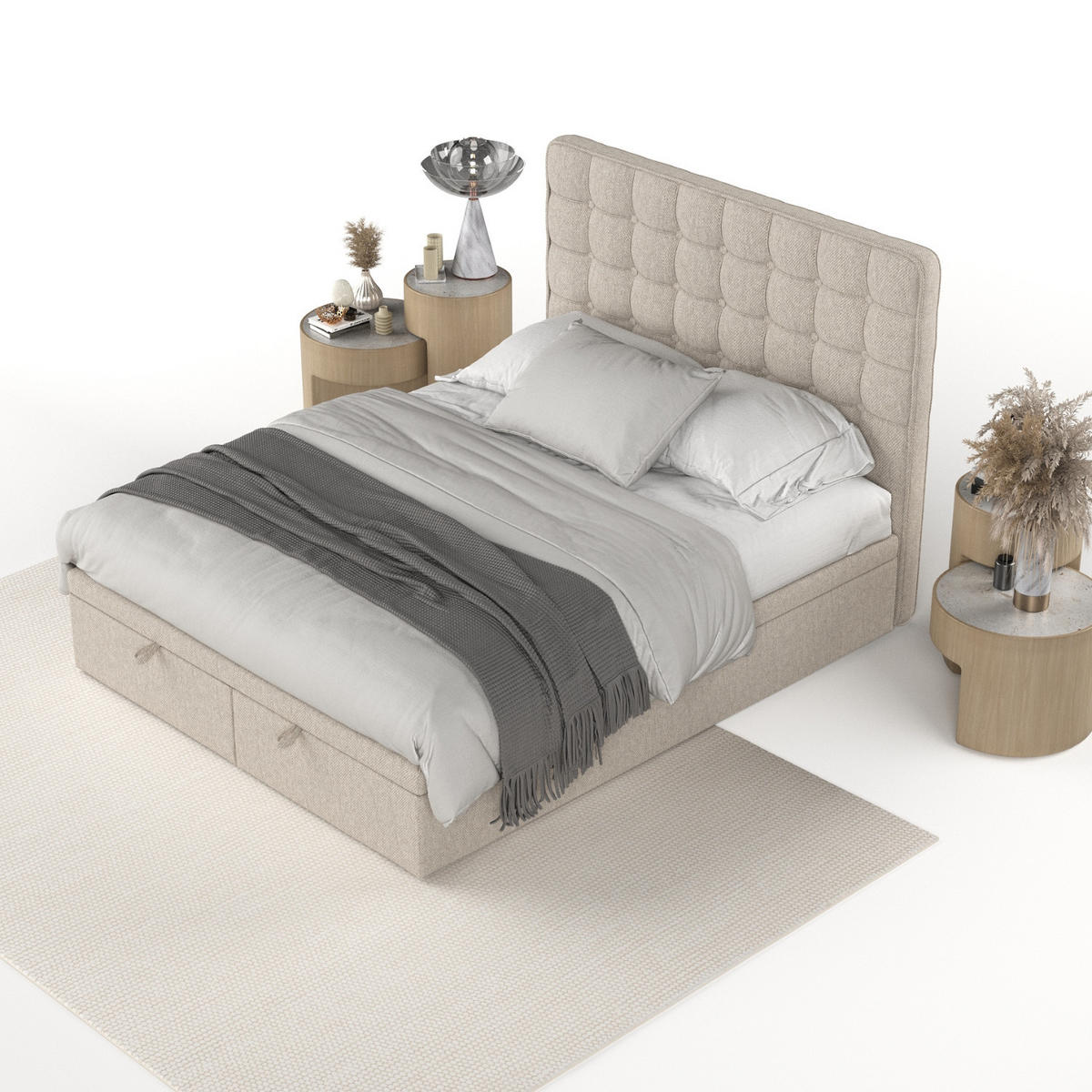 POLSTERBETT Celestia mit Stauraum 180/200 cm Hellbeige im Megan Stoff - Sandfarben/Schwarz, Holz/Holzwerkstoff (180/200cm) - AltaBeds