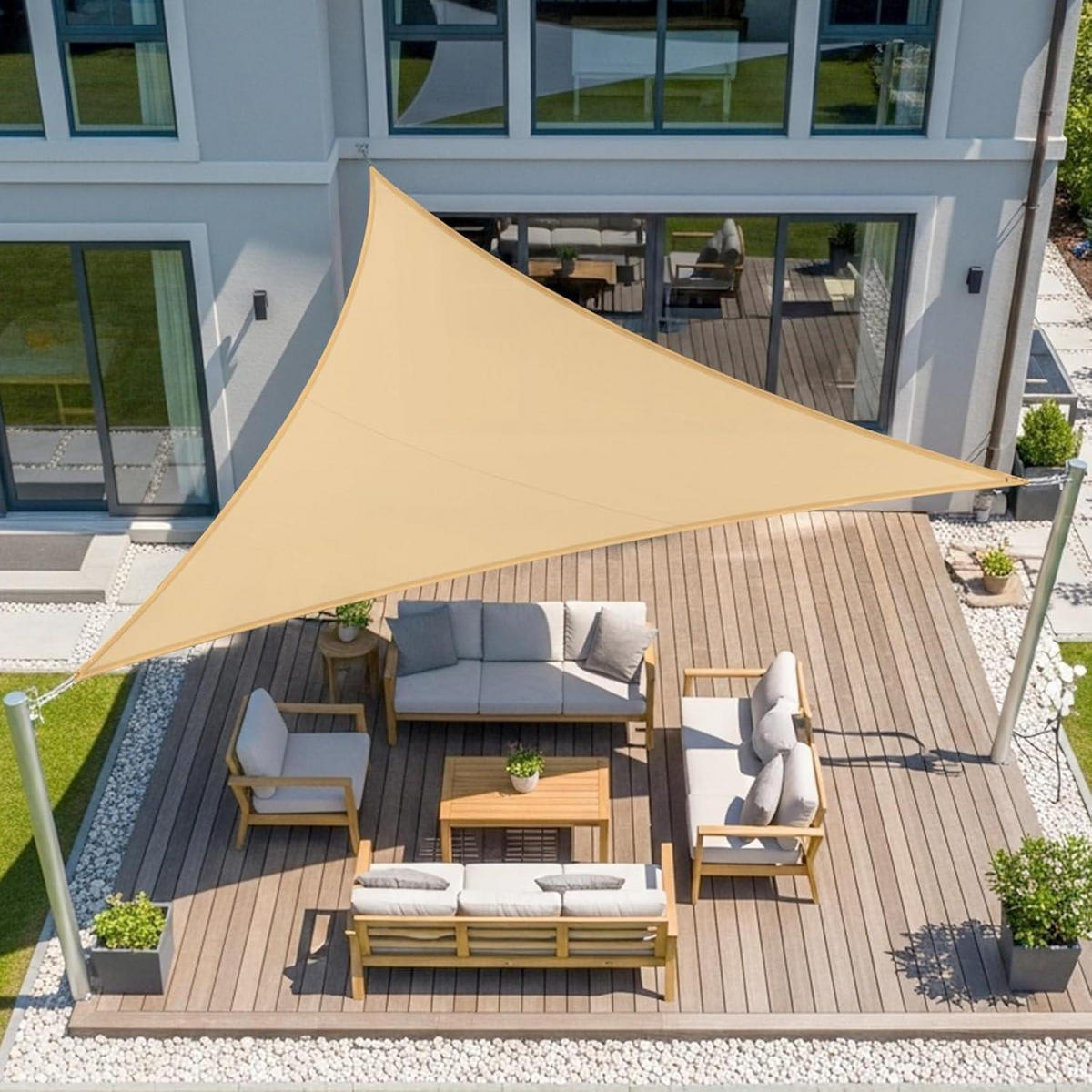 SONNENSEGEL Dreieckig 5 x 5 x 5 m Wasserdicht Sandbeige - Sandfarben, Textil (500/500cm)