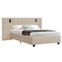 POLSTERBETT Luzano Beige Samt mit Leselicht und Matratze - Beige, Holz (140/200cm) - Juskys