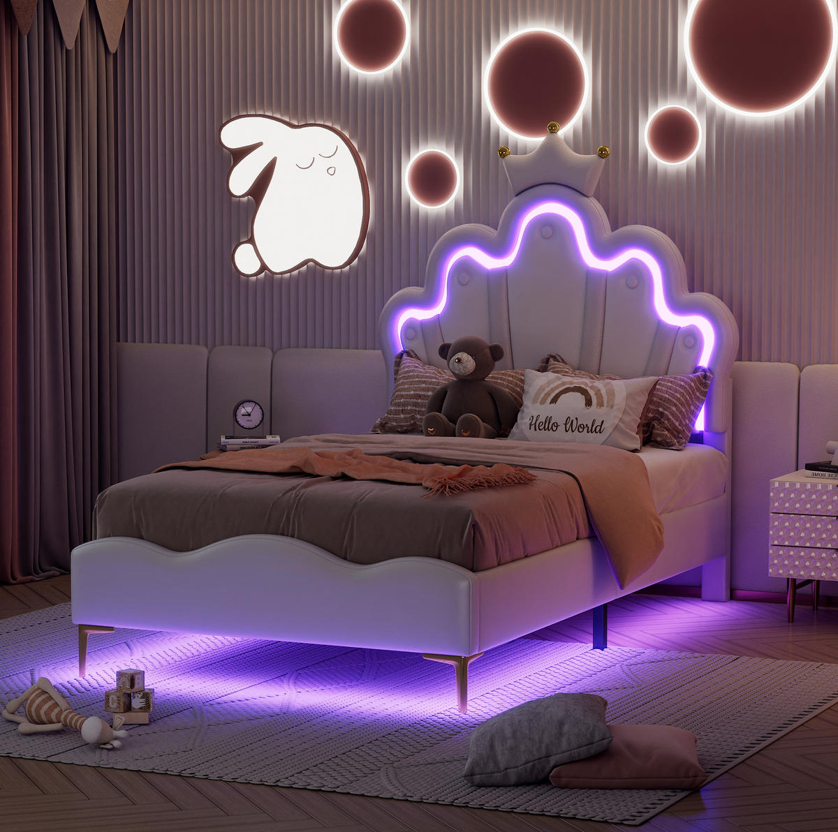 POLSTERBETT 90/200 cm Weiß aus Kunstleder mit LED-Beleuchtung - Weiß, Kunststoff (90/200cm) - OKMYHOME