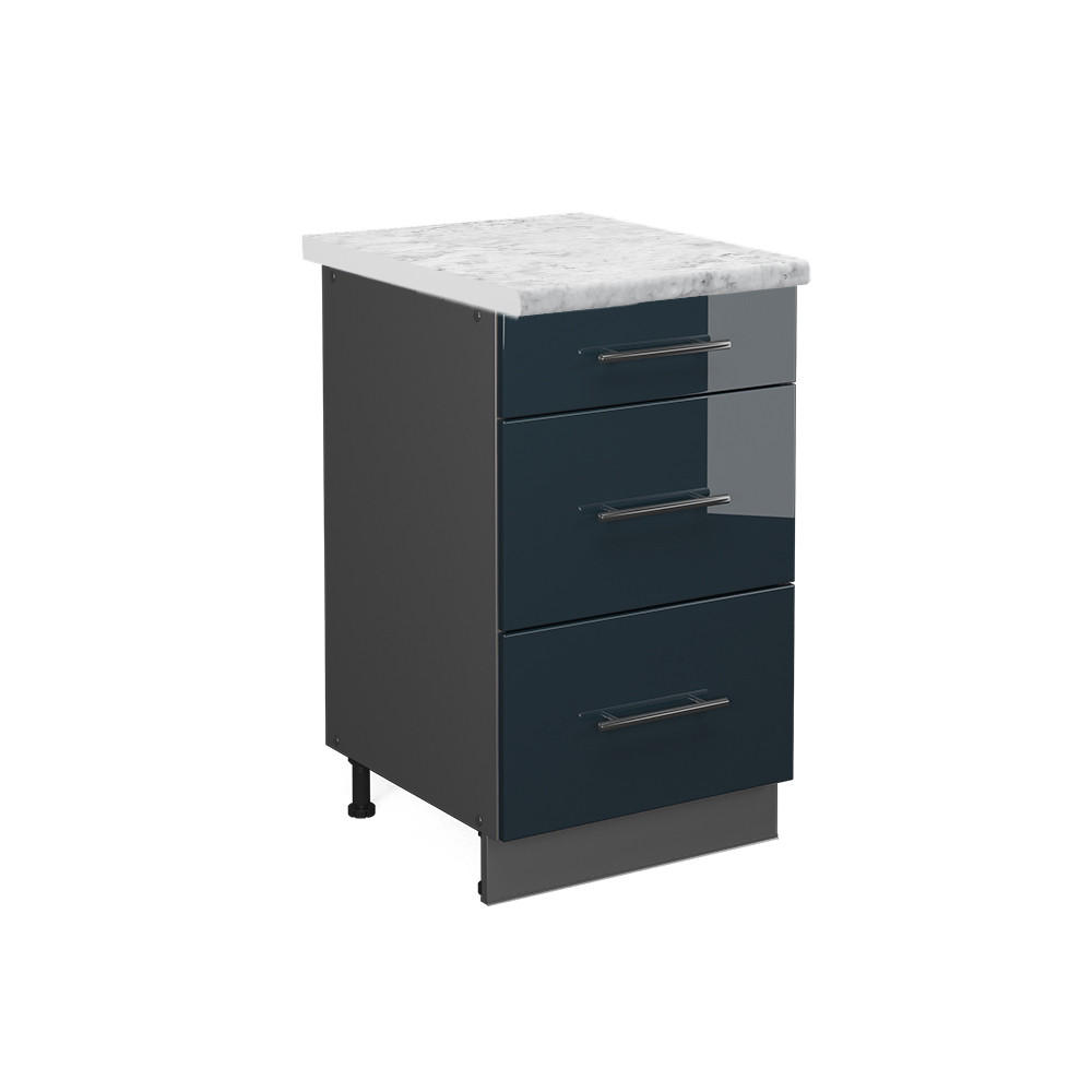 SCHUBLADENSCHRANK Fame-Line Dunkelblau Hochglanz 50 cm, AP Marmor - Anthrazit/Dunkelblau, Holzwerkstoff (50/82/60cm) - Vicco