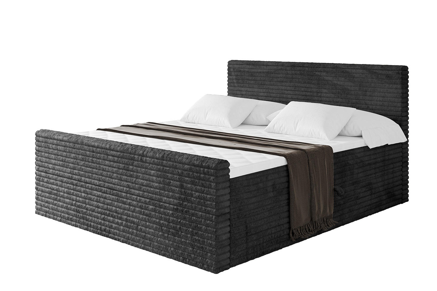 BOXBETT mit Matratze H4 und Lattenrost - TOLO-Z-v1 - 120x200 Cord - Schwarz - Schwarz, Holzwerkstoff (120/200cm)