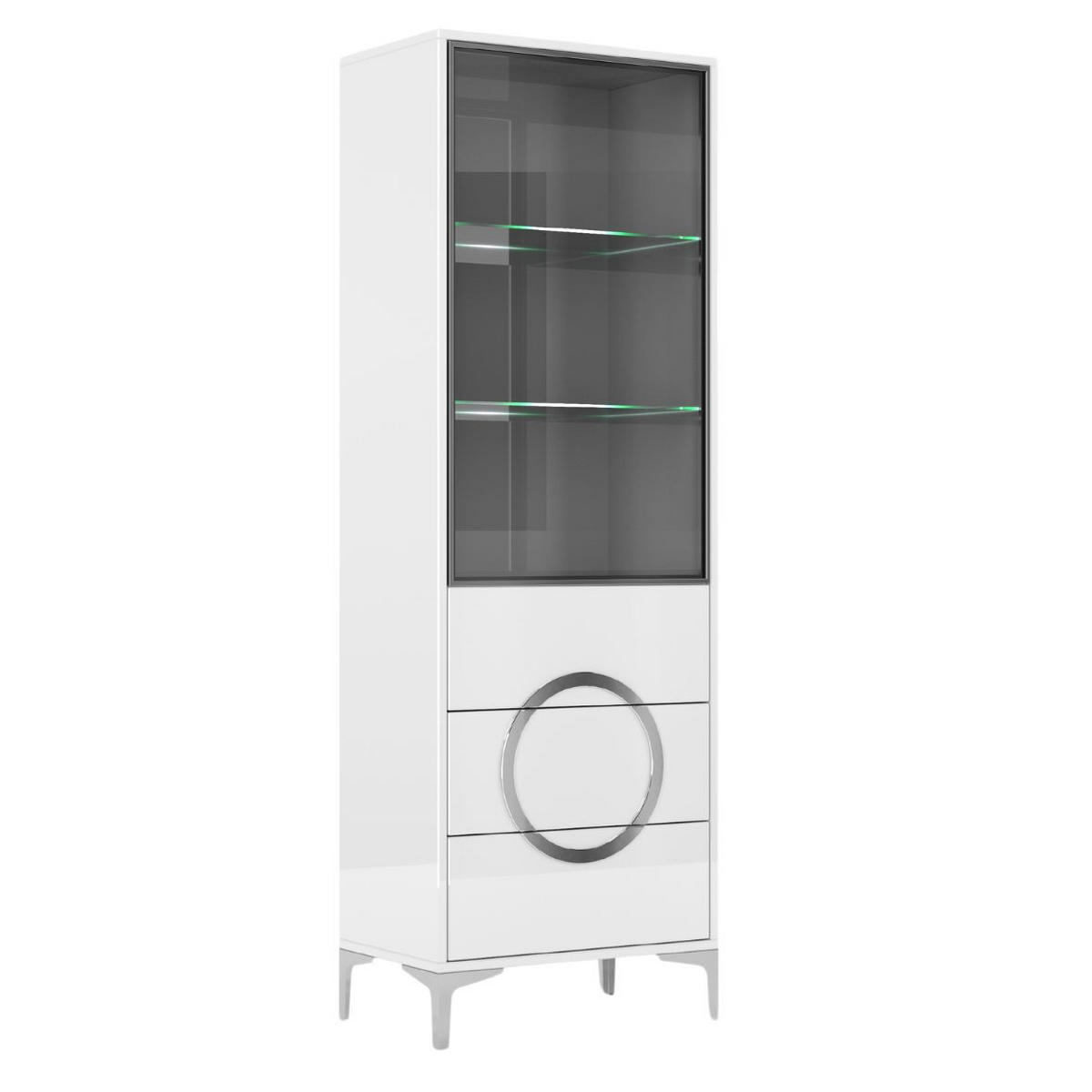 VITRINE Eva, Weiß, Silberne Akzente, Hochglanz - Weiß Hochglanz/Silberfarben, Holzwerkstoff/Metall (60/180/38cm) - Kayani