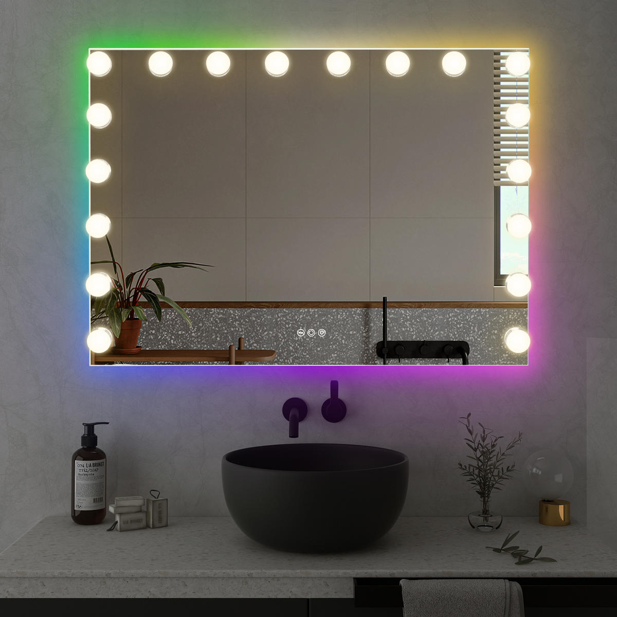 SCHMINKSPIEGEL mit LED-Beleuchtung und RGB-Hintergrundbeleuchtung weiß 80/58 cm - Weiß, Metall (80/58/3cm) - VANITII