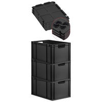 EUROBOX 3x NextGen Color mit Auflagedeckel 32x40x60 cm 65 Liter Schwarz Griffe schwarz offen - Anthrazit/Schwarz, Kunststoff (40/32/60cm) - PROREGAL