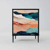 SIDEBOARD ABSTRACT LANDSCAPE, Schwarz, 57,5x42x72,5 cm, Schwarze Metallfüße - Multicolor/Schwarz, Holzwerkstoff/Metall (57.5/72.5/42cm) - SpaceRebels