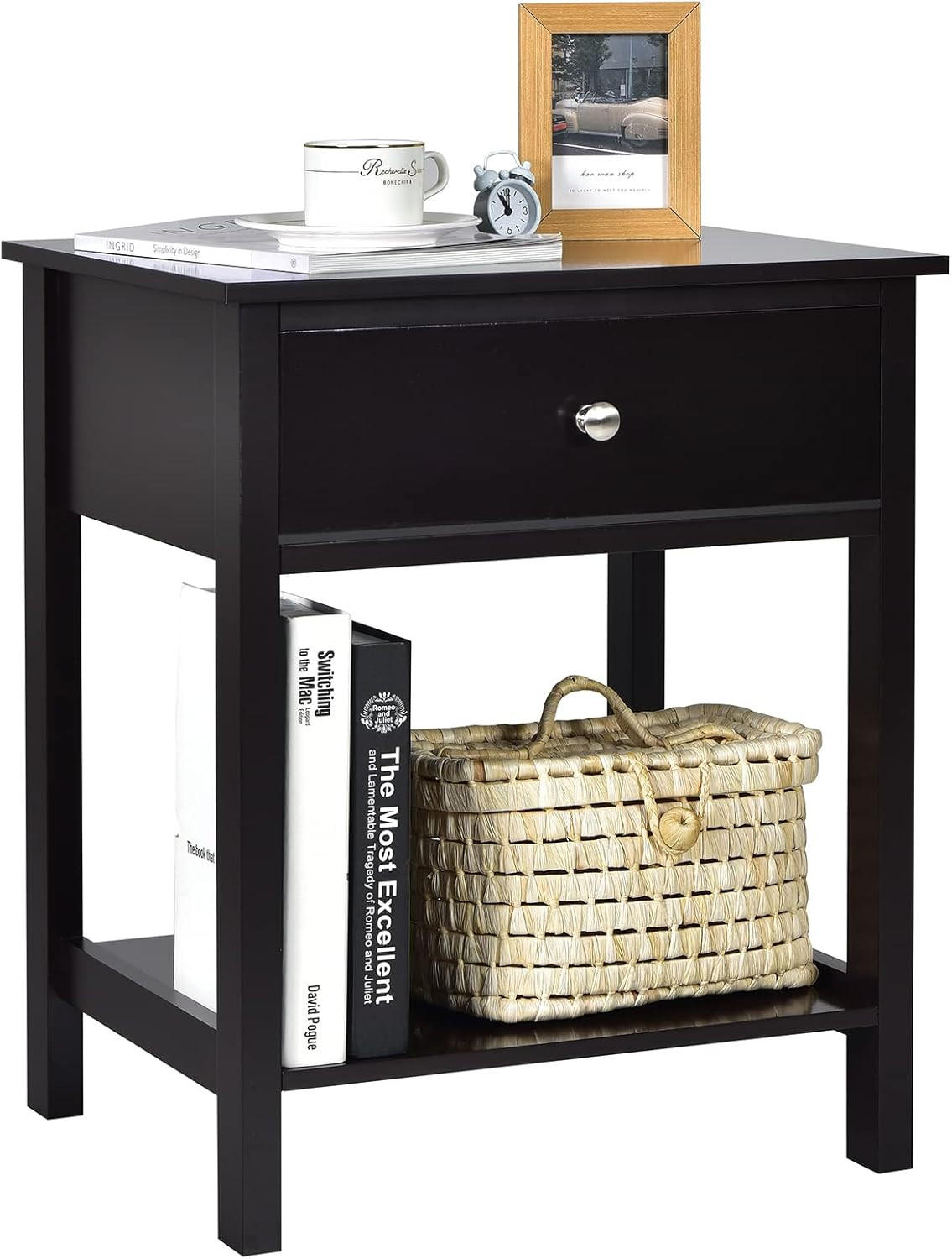 NACHTTISCH Beistelltisch Schwarz - Schwarz, Holz (40/58/48cm) - COSTWAY