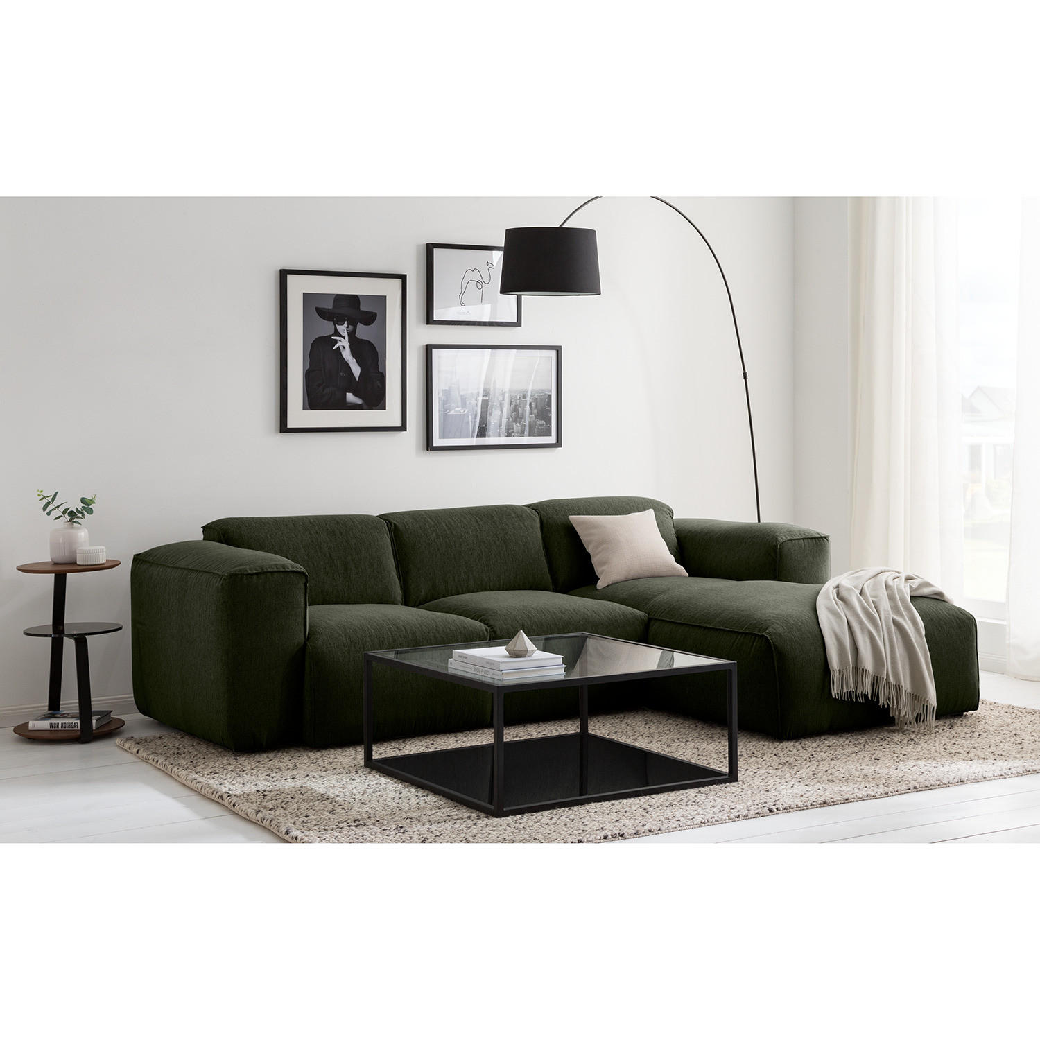 3-SITZER ECKSOFA mit Longchair - Schwarz/Grau, Textil (251/173cm) - home24