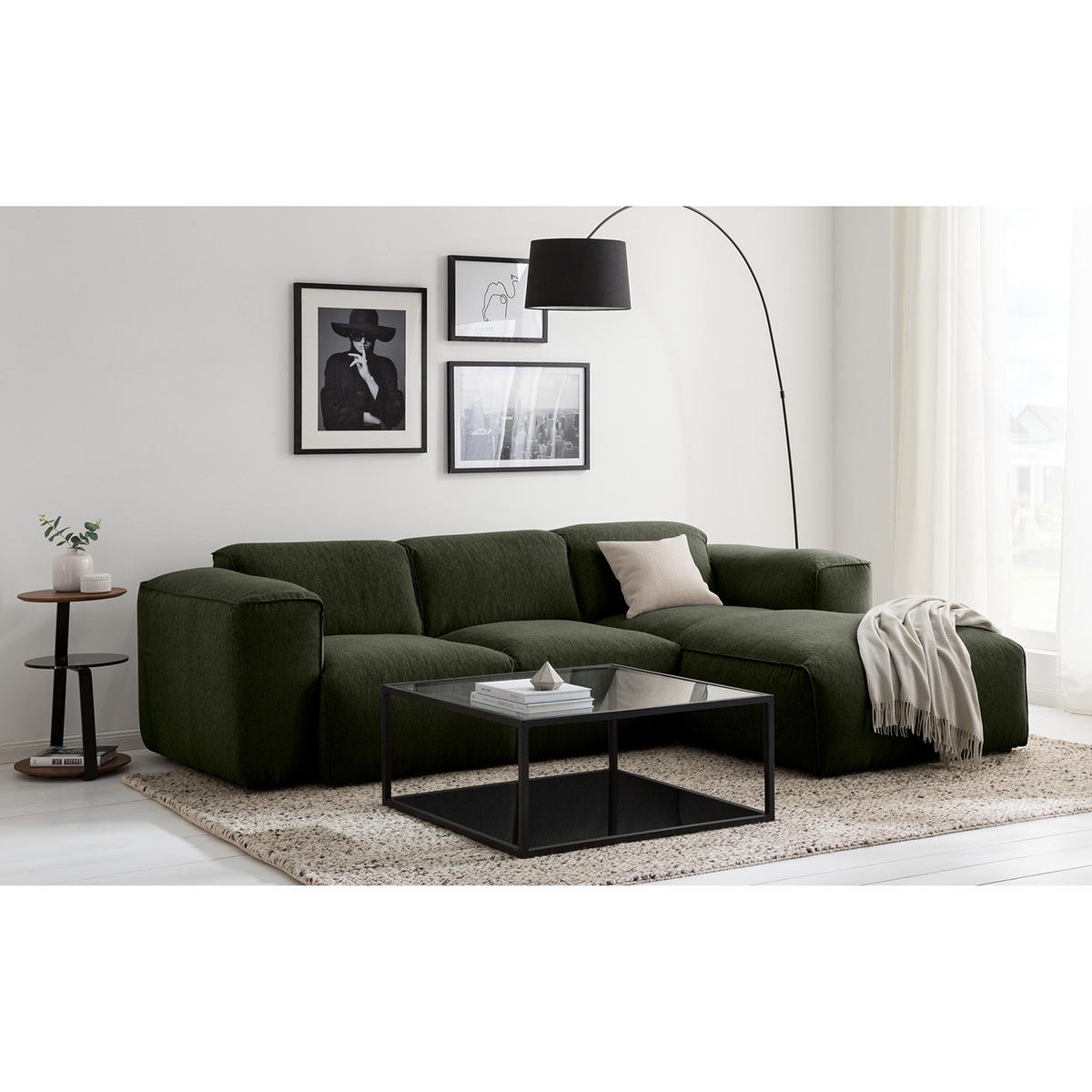 3-SITZER ECKSOFA mit Longchair - Schwarz/Grau, Textil (251/173cm) - home24
