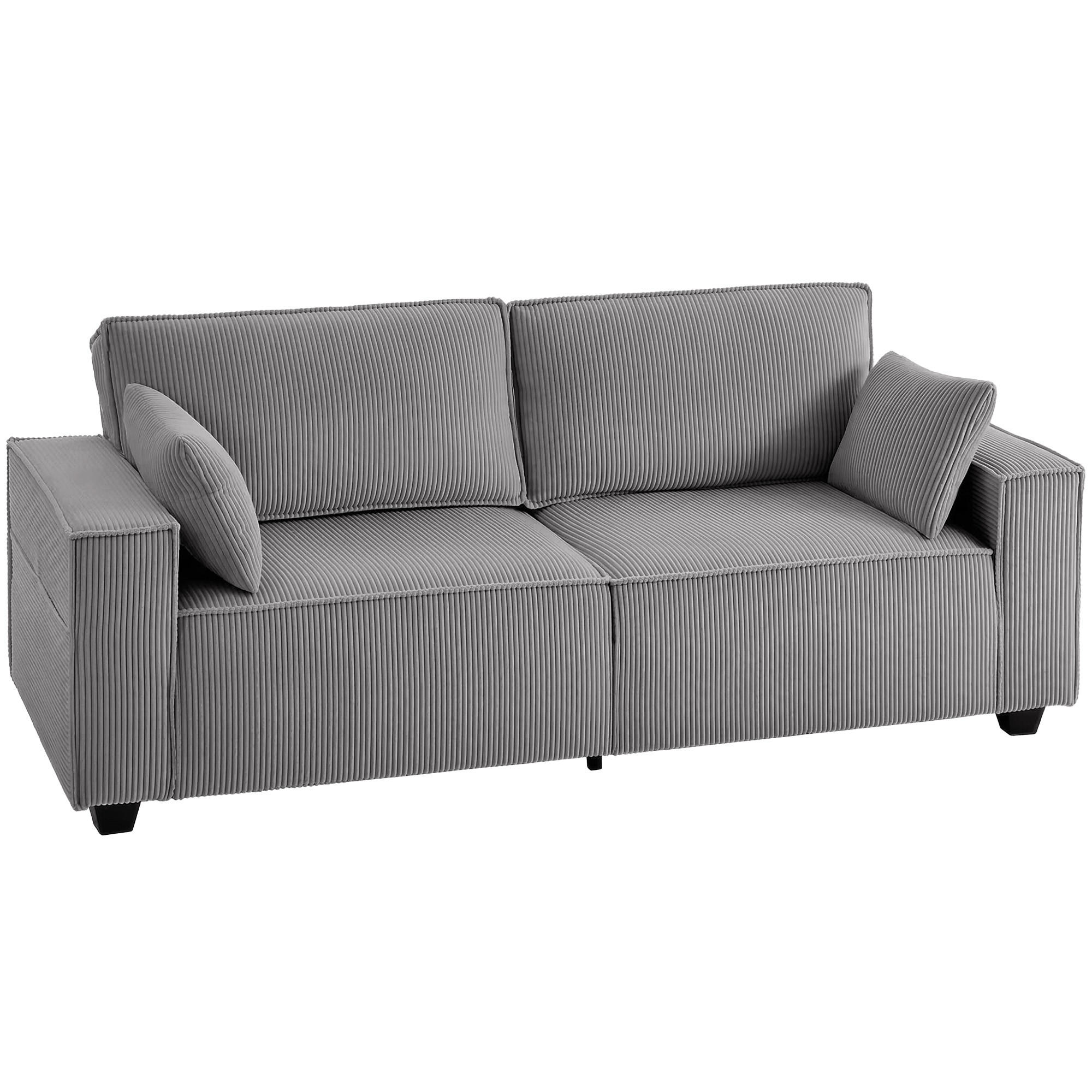 SOFA 3-Sitzer aus Polyester Hellgrau - Hellgrau/Schwarz, Holzwerkstoff/Kunststoff (79/91/218cm) - HOMCOM