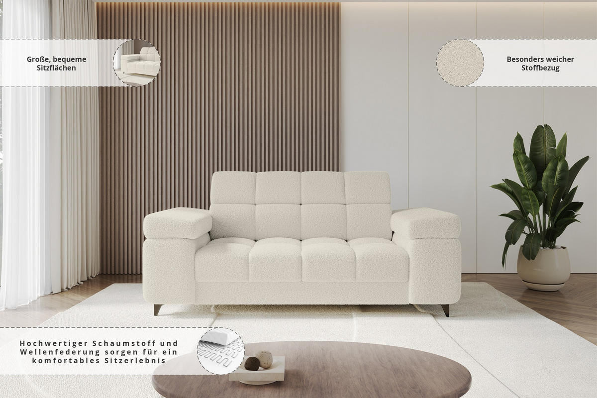 SOFA 2-Sitzer LORD-S1 194x97x90 cm Beige Bouclé - Beige, Holzwerkstoff/Textil (194/90/97cm) - ALTDECOR