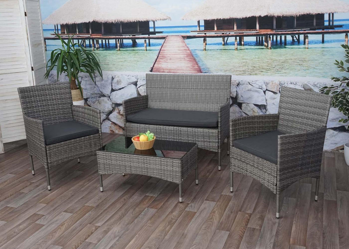 POLY-RATTAN GARNITUR Grau, Anthrazit - Anthrazit/Grau, Kunststoff - MCW