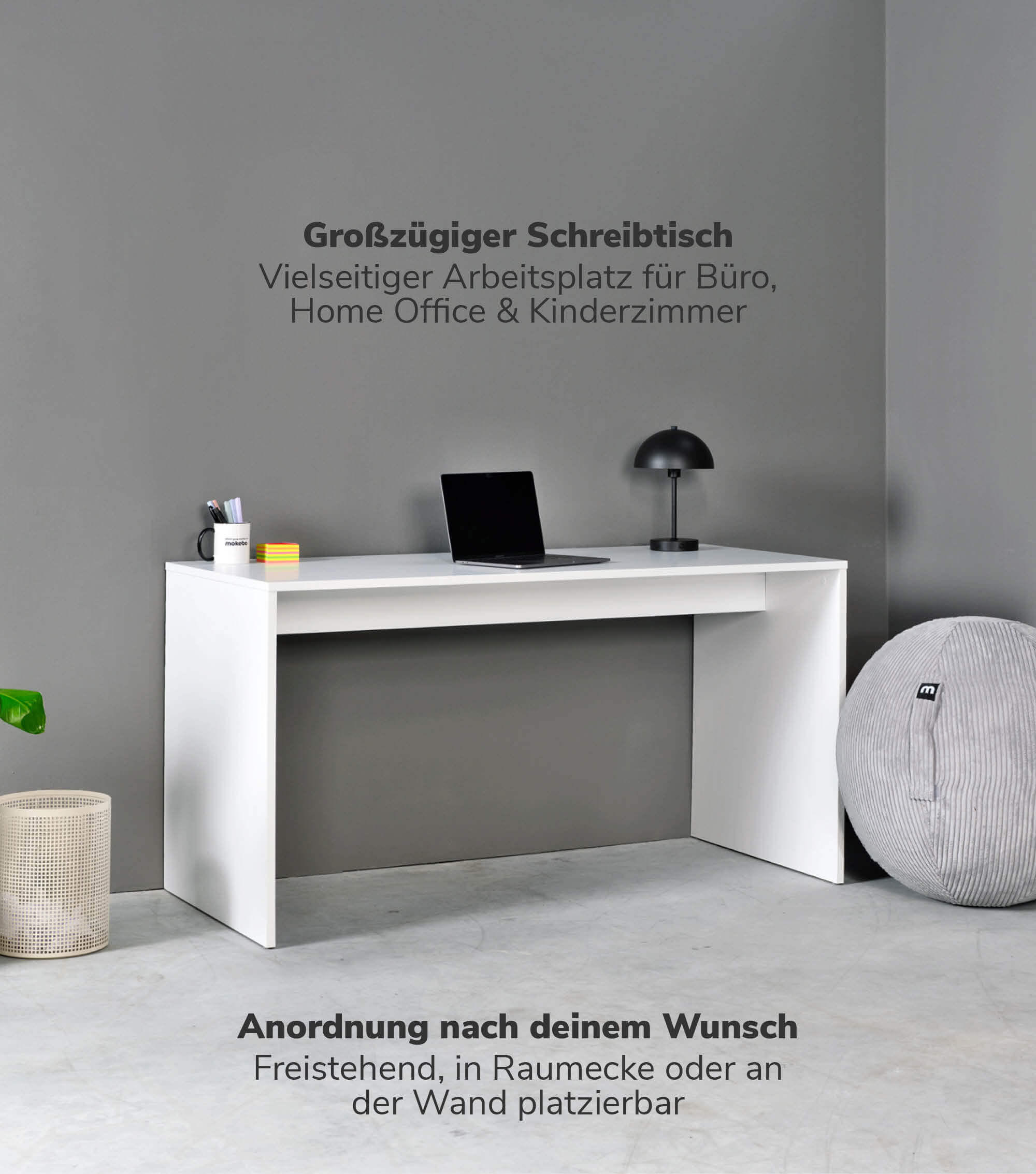 SCHREIBTISCH Der Produktive - Weiß, Holzwerkstoff (65/145/77cm) - Mokebo