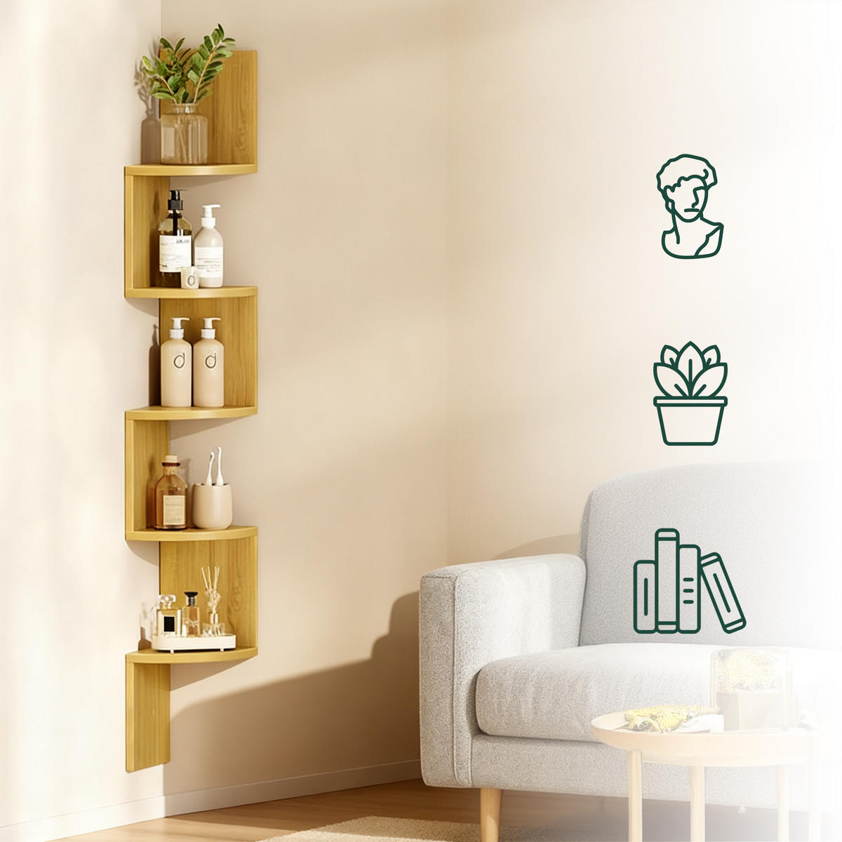 ROHOVÝ reg. - svetlohnedá, kompozitné drevo (20/125/20cm) - Relaxdays