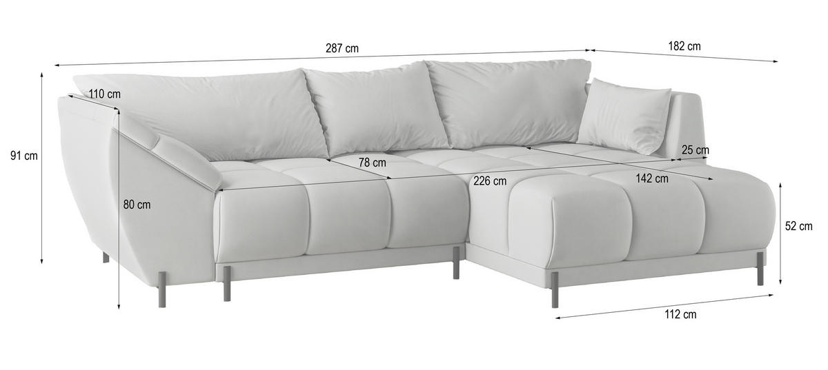 ECKSOFA VESTANO R-S Schwarz Velours-Stoff mit Schlaffunktion - Schwarz, Holz (287/182cm) - MASSENO