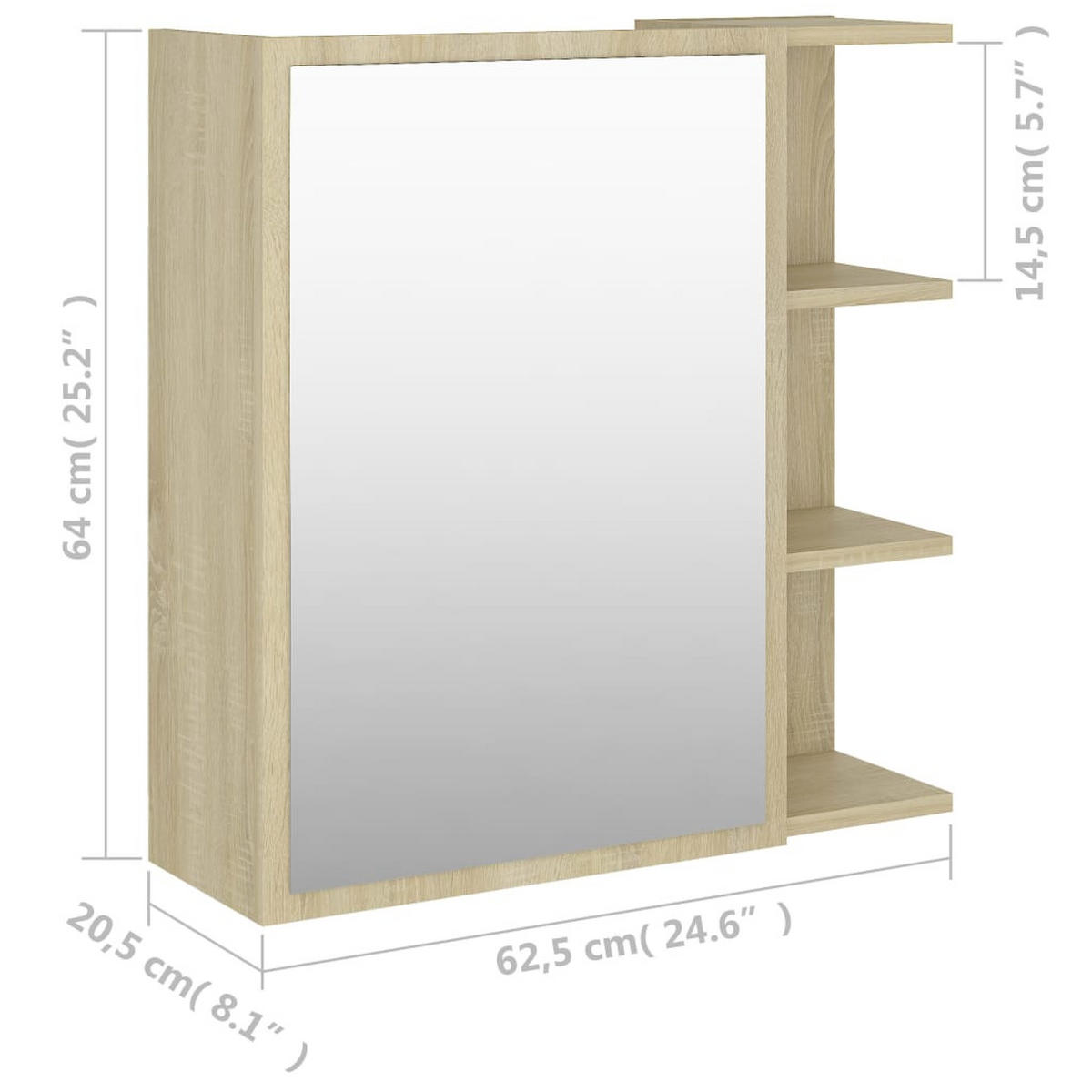 BAD-SPIEGELSCHRANK Sonoma-Eiche 62,5/20,5/64 Cm Holzwerkstoff - Braun, Holz (62.5/20.5/62.5cm) - vidaXL