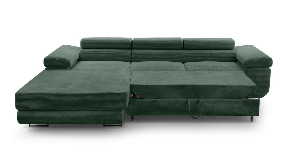 ECKSOFA L Form Arborio Dunkelgrün 280/203/90 cm Links mit Schlaffunktion - Dunkelgrün/Schwarz, Textil/Metall (203/280cm) - AX Living