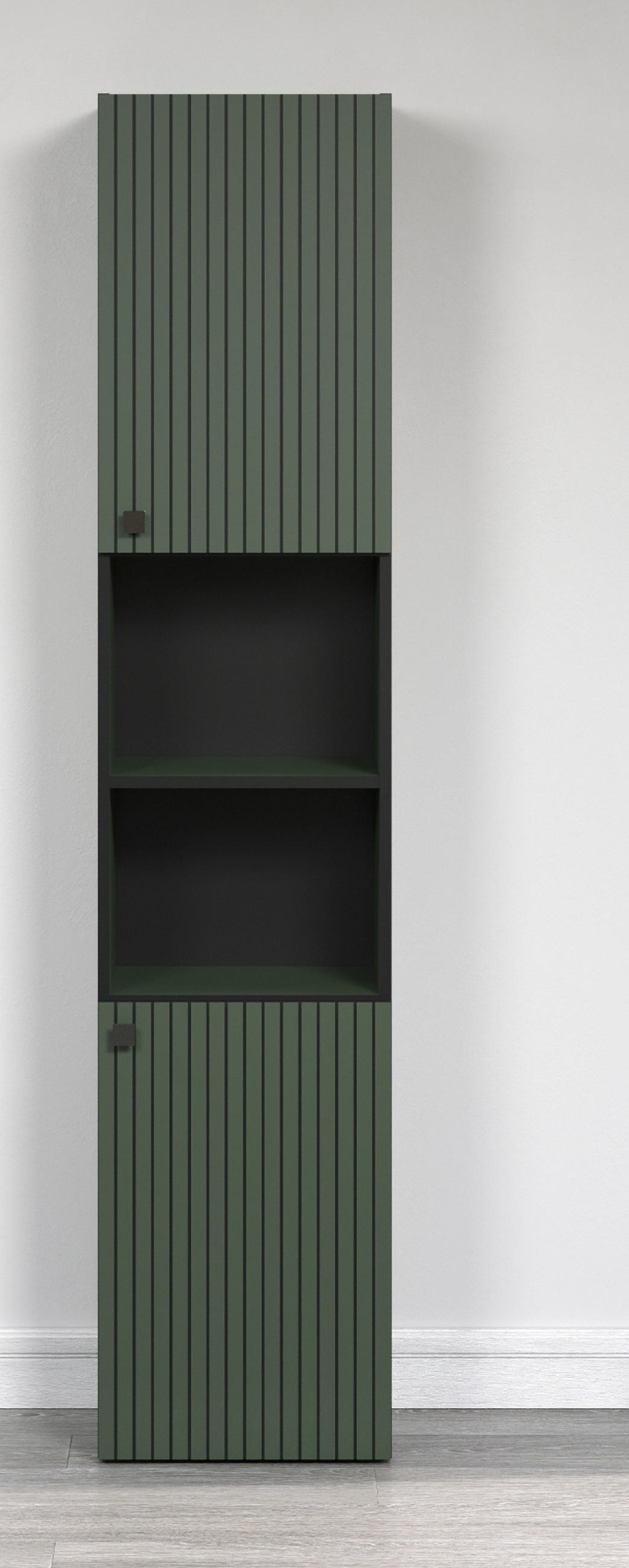 HOCHSCHRANK grün 70 x 186 cm, Badschrank mit viel Stauraum - Schwarz/Grün, Holzwerkstoff/Metall (31/186/40cm) - Top.Furn