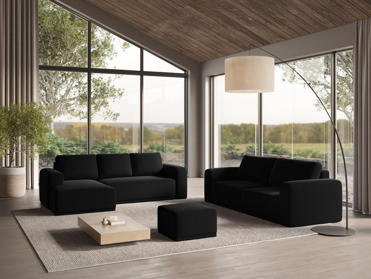 ECKSOFA mit Schlaffunktion Samt Stoff Schwarz - Schwarz, Kunststoff/Textil (258/160cm) - Makamii