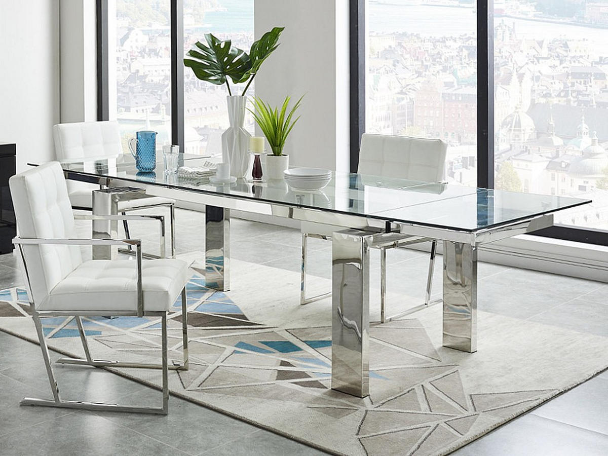 ESSTISCH - 8 Personen, 10 Personen - Glas - Transparent, Silberfarben - LUBANA - Transparent/Silberfarben, Glas (100/180/76cm) - Vente-Unique