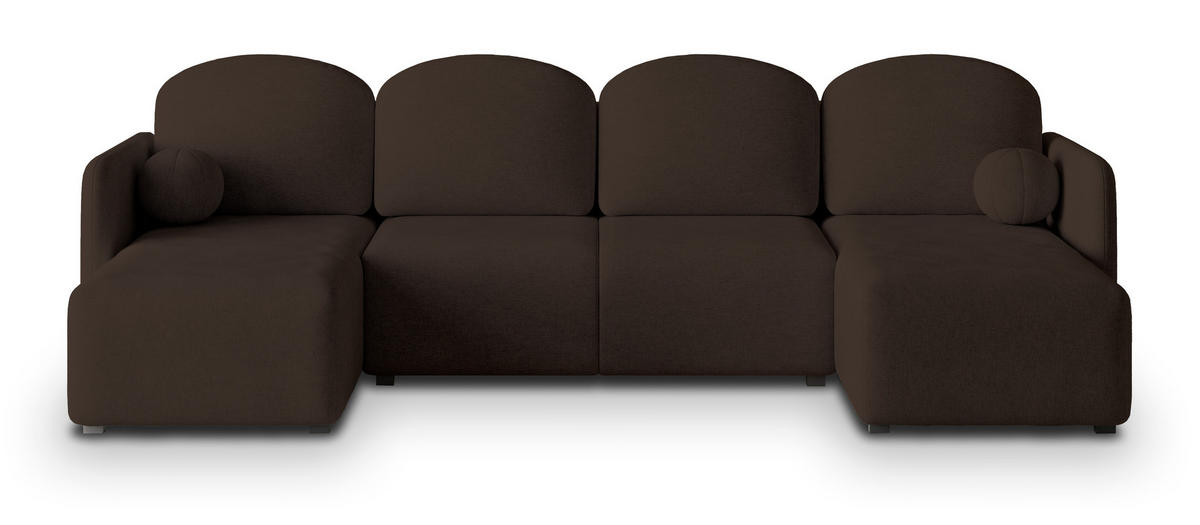 WOHNLANDSCHAFT NUBERO Braun Geflochtener Stoff mit Schlaffunktion - Braun, Holz (285/85/143cm) - MASSENO