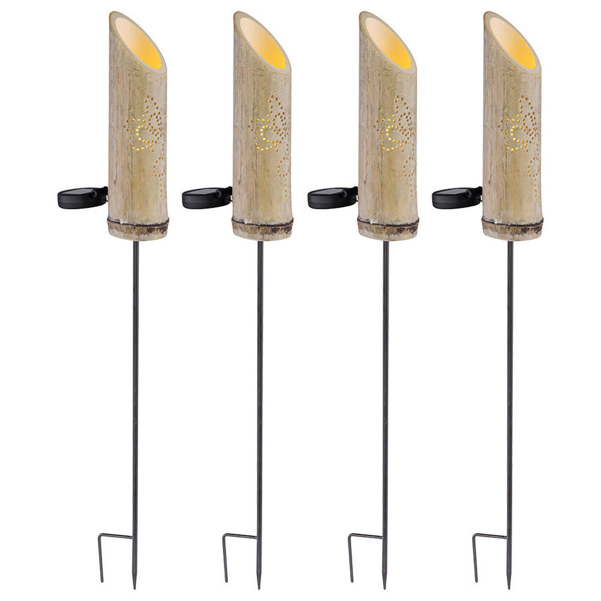 LED AUSSENLEUCHTE Bambus Braun 4er Set - Braun, Holz (12/12/79.5cm) - Globo Lighting
