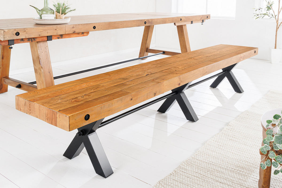 SITZBANK THOR Pinie Natur 240 cm - Schwarz/Naturfarben, Holz/Metall (240/46/40cm) - riess-ambiente
