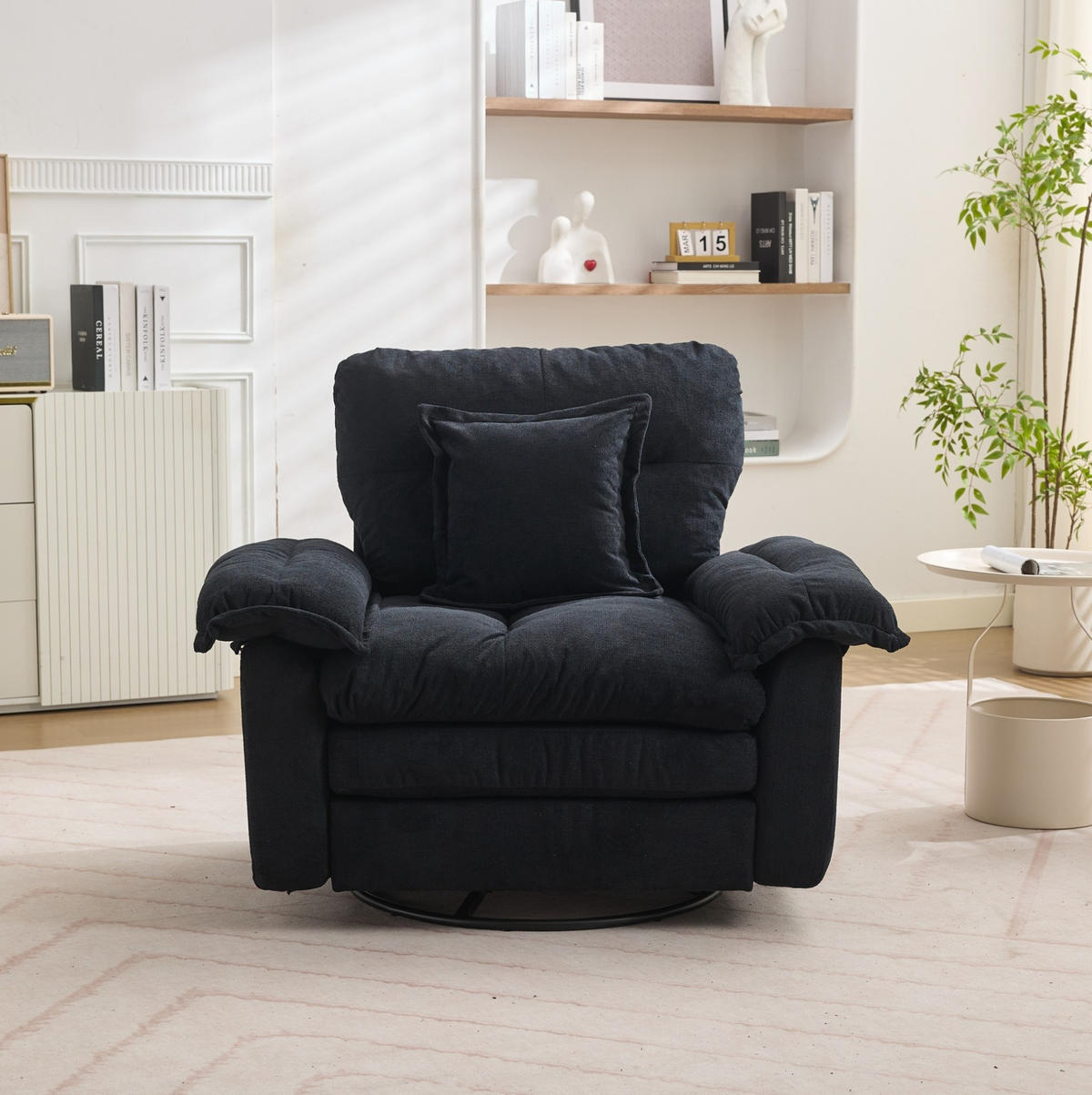 SESSEL in Schwarz mit 360°-Drehfunktion und Chenillebezug,84/116/96 cm - Schwarz, Textil (84/96/116cm) - Flora Grace
