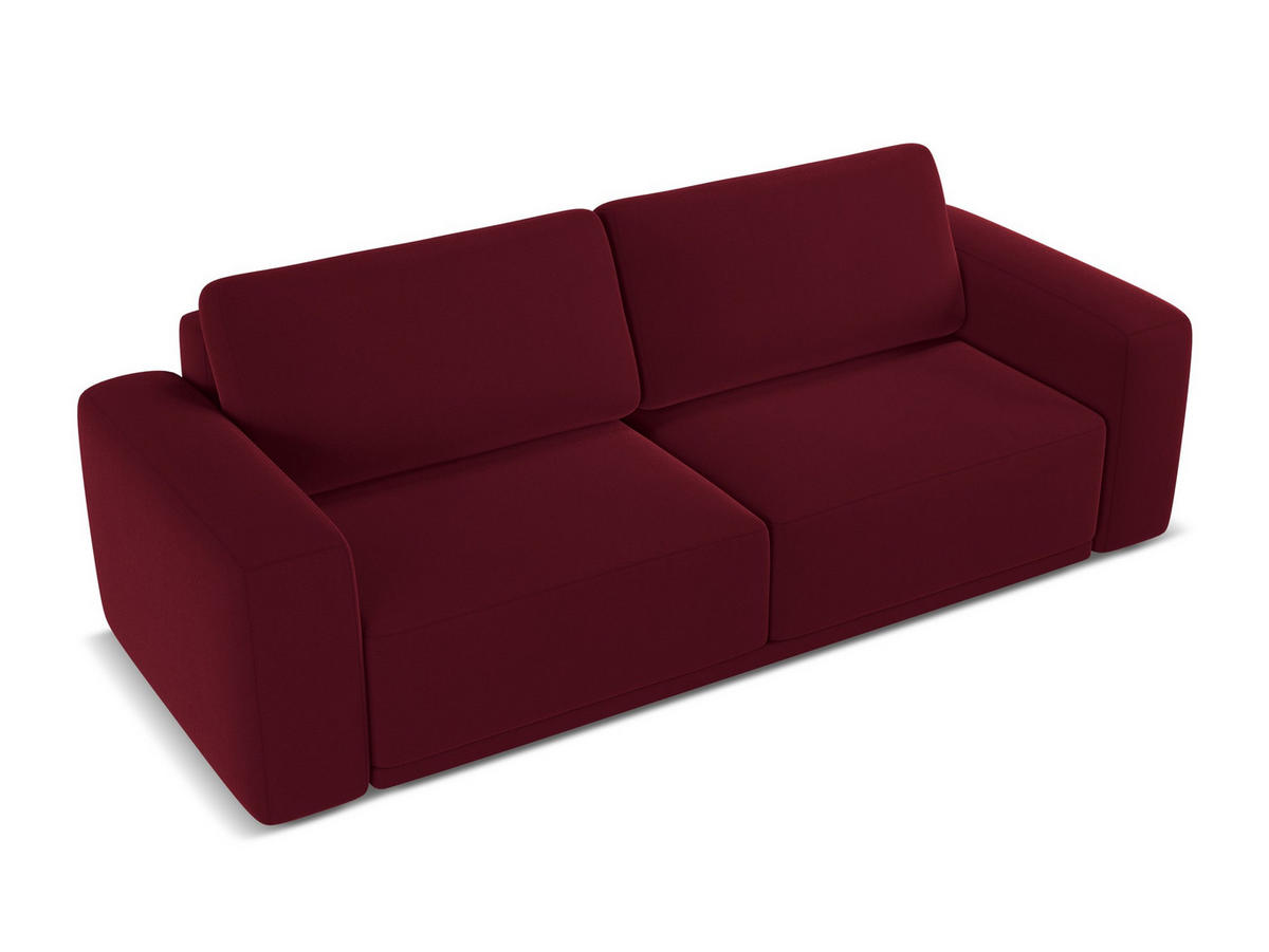 3-SITZER SOFA mit Schlaffunktion Samt Stoff Rot - Bordeaux/Rot, Kunststoff/Textil (242/91/100cm) - Makamii