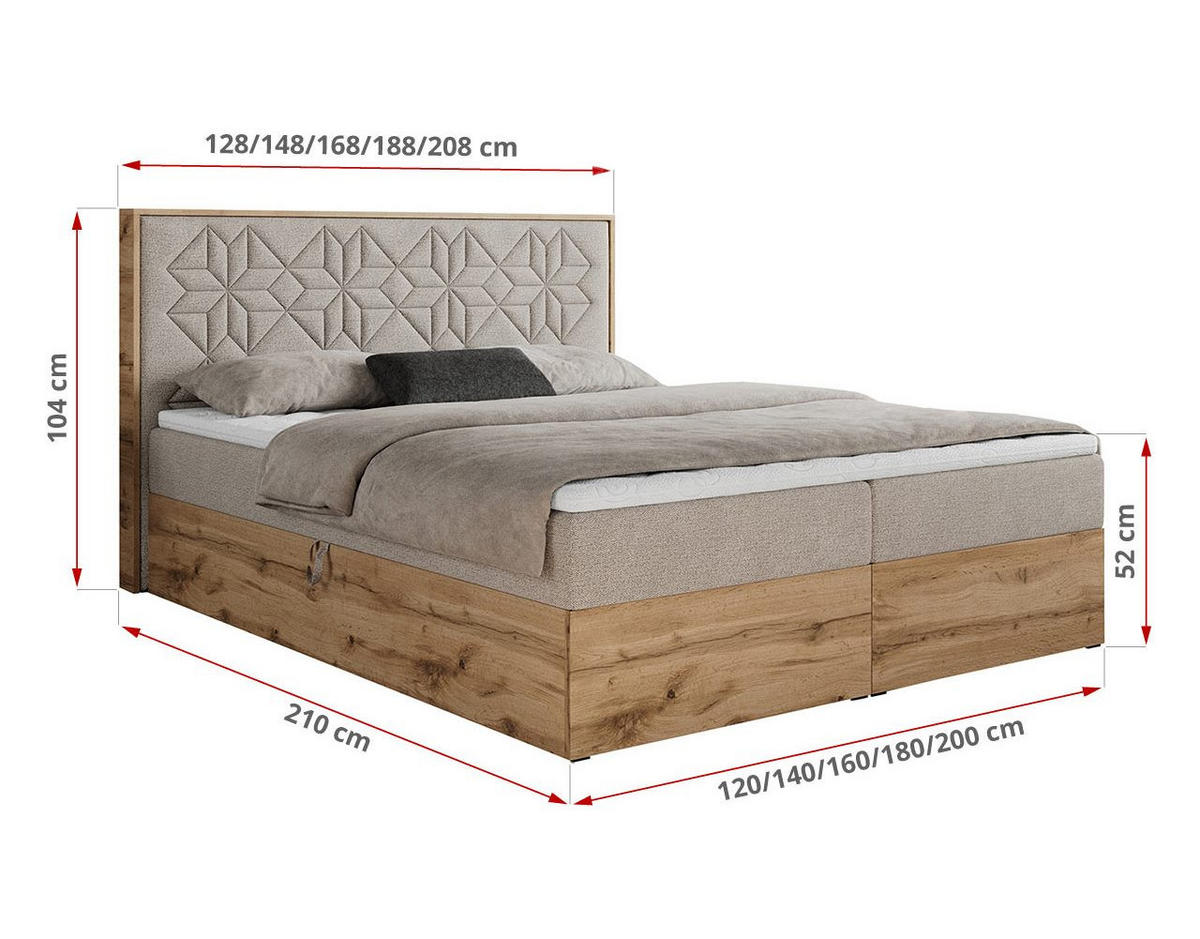 BOXBETT NESSI - 180/200 Beige Struktur - H3 - Beige, Holz/Textil (180/200cm) - MKS