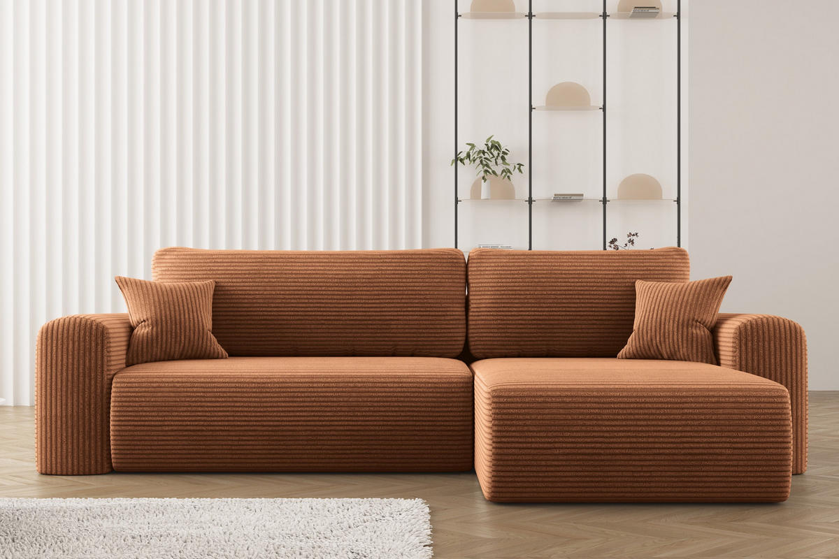 ECKSOFA Mit Schlaffunktion und Stauraum für Bettzeug Capri Stoff Poso Ziegel Rechts - Kupferfarben, Holz/Textil (272/145cm) - Kaiser Möbel