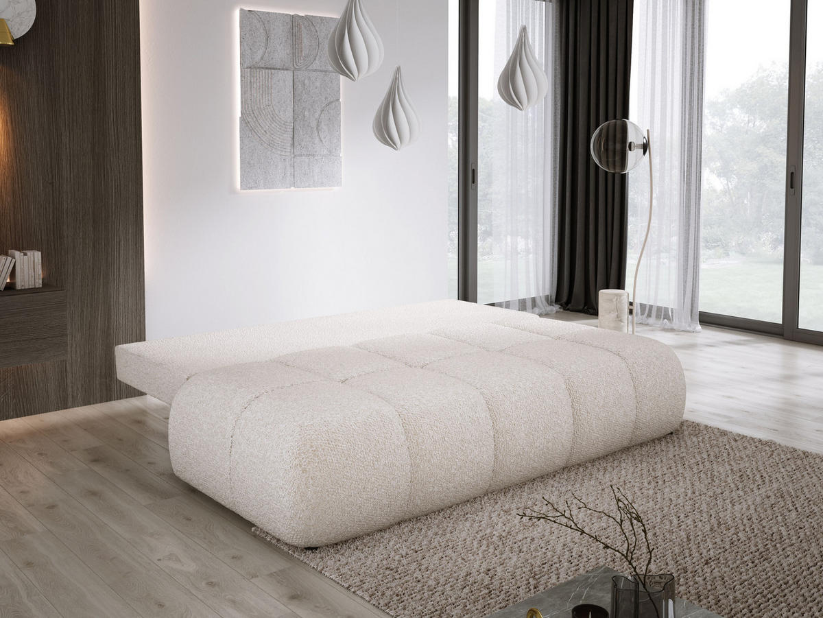 SOFA COCO MINI SCHLAFSOFA mit Bettfunktion, Anthology Stoffbezug, 2-Sitzer, freistehend, Größe: 205x105x97 cm, Cream - Creme, Holz/Textil (205/97/105cm) - DomoHome