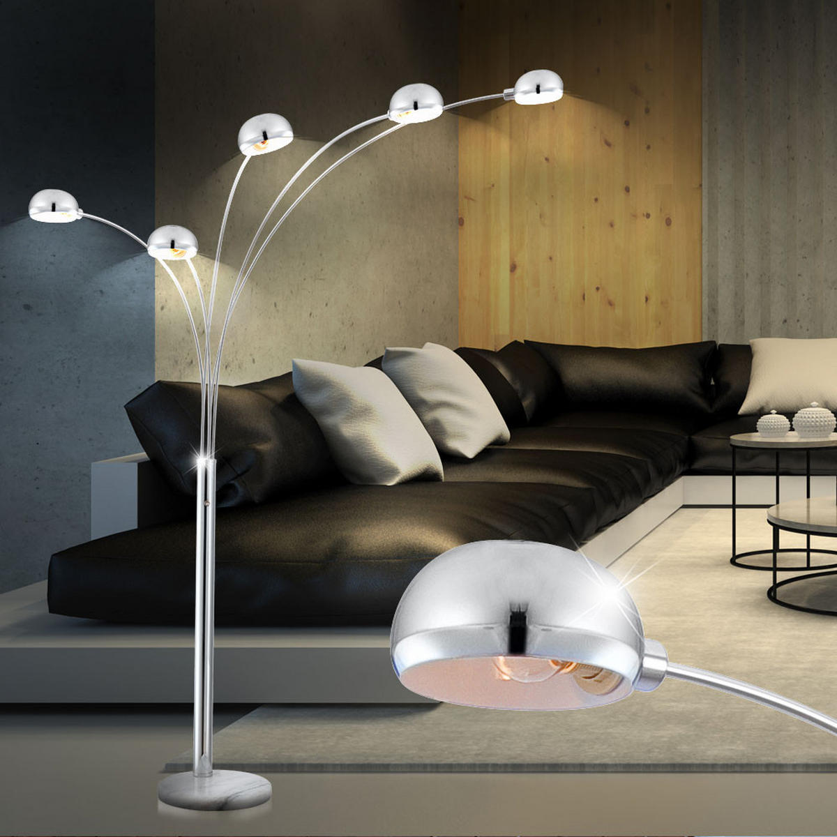 LED STEHLEUCHTE Metall Silber Marmoroptik - Silberfarben, Metall (202/105/203cm)