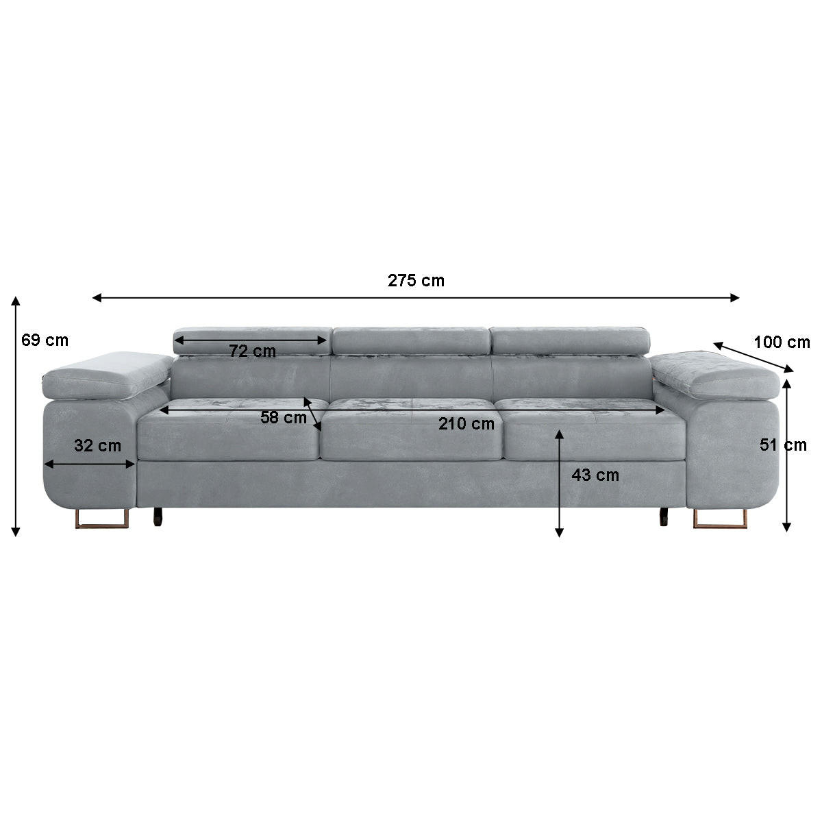 SCHLAFSOFA Wilson 3 Sitzplätze Grau - Grau, Holzwerkstoff (275/69/100cm) - Petits-meubles