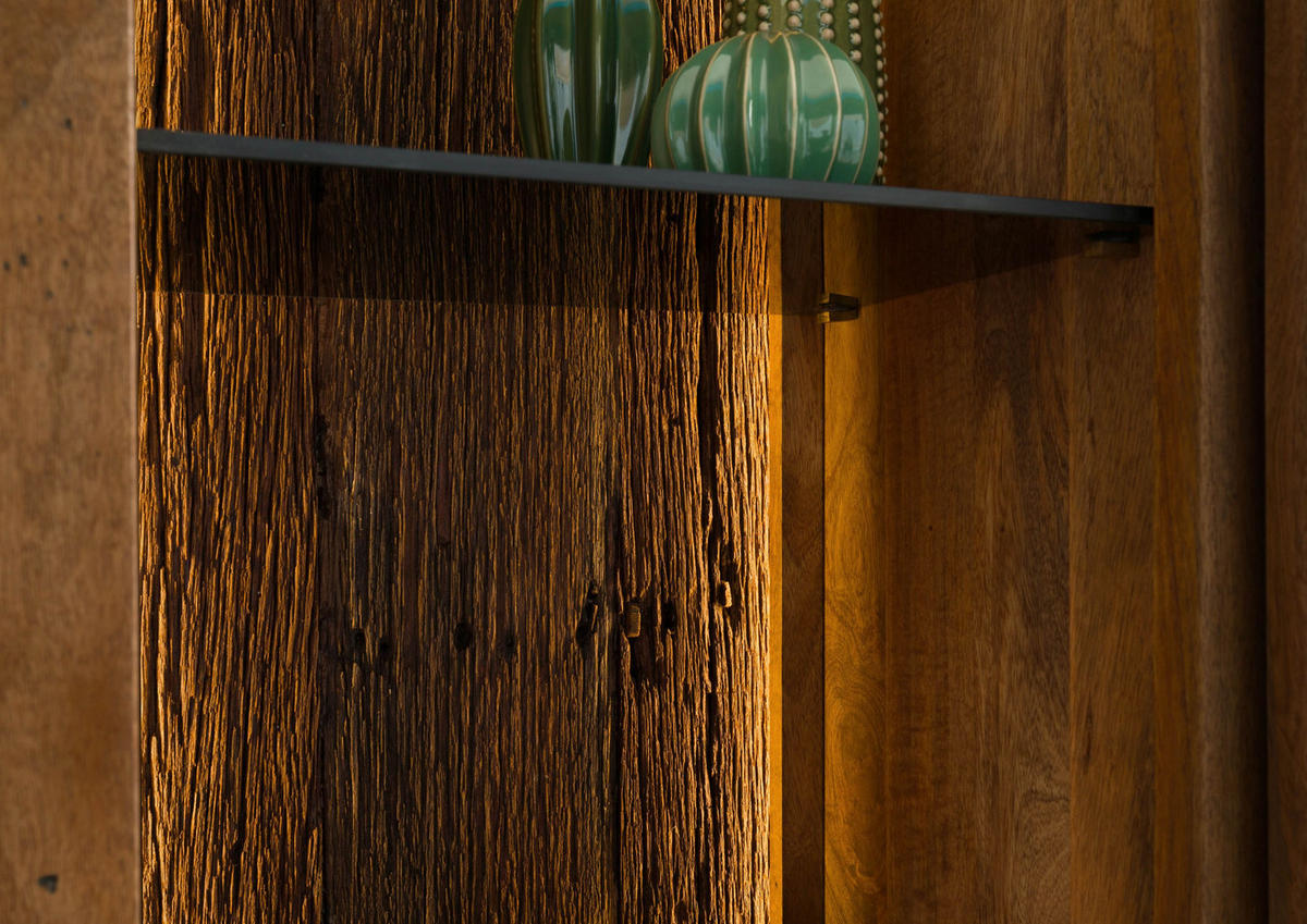 VITRINE Mango / Altholz 100x45x175 natur lackiert RAILWAY LUX #125 - Braun, Holz (100/175/45cm) - Massivmoebel24