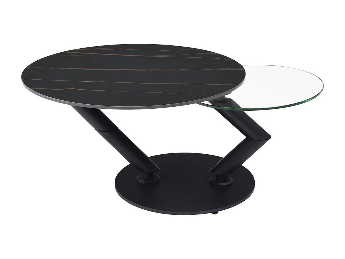 COUCHTISCH mit drehbaren Tischplatten - Keramik, Sicherheitsglas & Metall - Marmor-Optik Schwarz - ELDOVA - Schwarz, Glas (130/80/43cm) - Vente-Unique